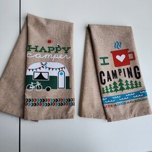 Set Of 2 I HEART CAMPING & HAPPY CAMPER Kitchen Tea Towels by Kay Dee Natural